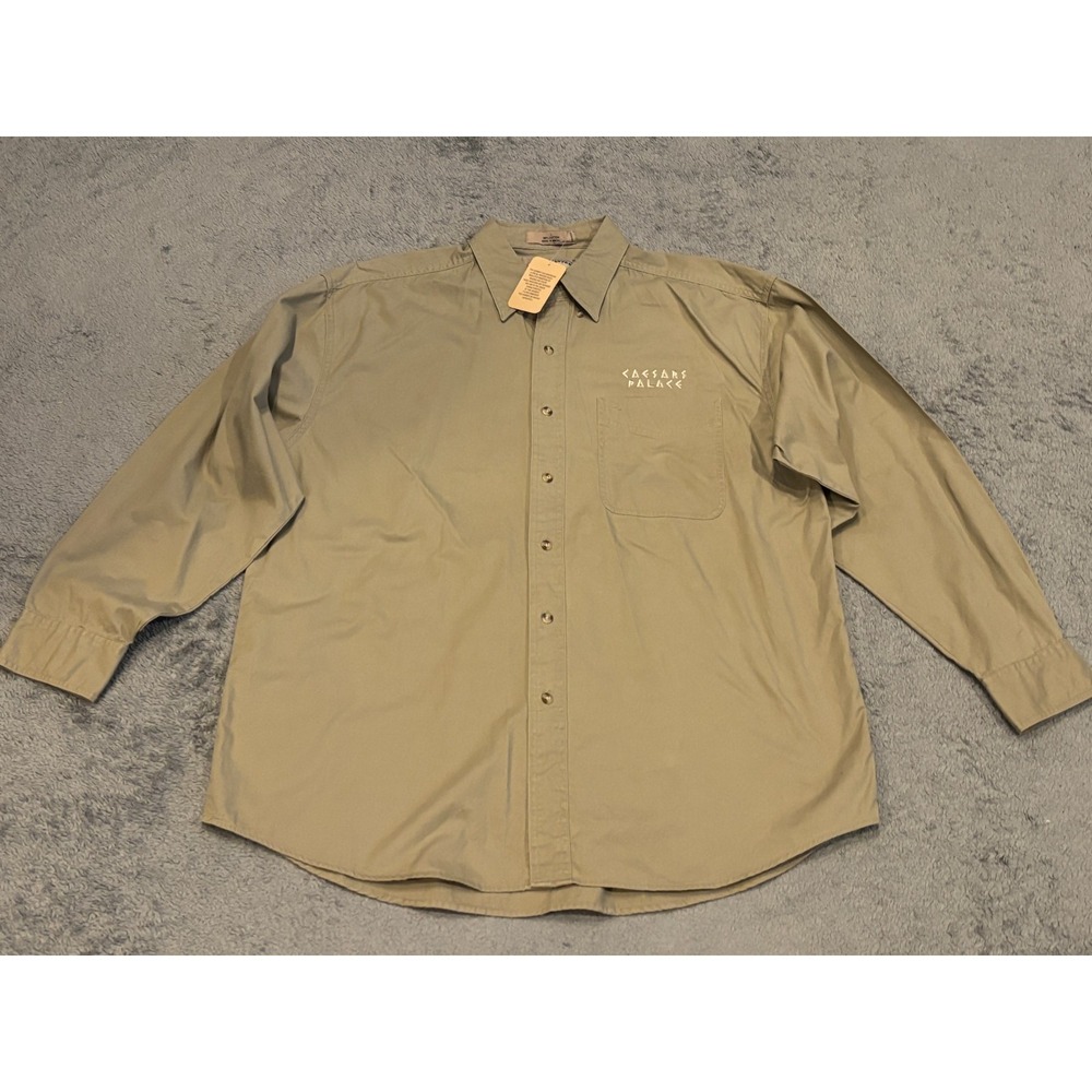 Vintage NWT Caesars Palace Logo Shirt Mens Large Beige Khaki L/S Las Vegas